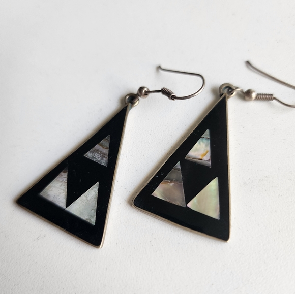 🕰HOLD🕰 Sterling & Onyx & MOP Earrings - Picture 2 of 4